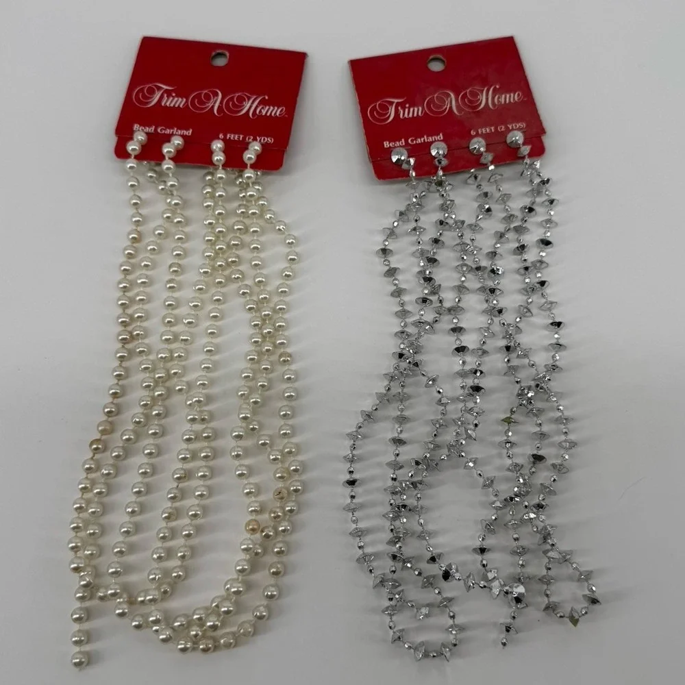 Lot 2 Bead Garland Pearl Silver Crystal Christmas Tree Wedding Craft Decor